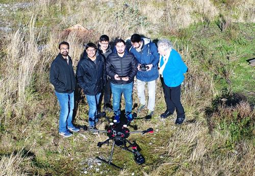 The Erasmus students watching a UAS, photographed from a bird’s eye perspective by another UAS